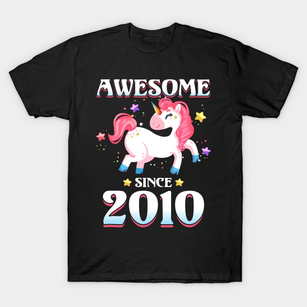 Awesome since 2010 Cute Unicorn 10th Birthday Gift Girls T-Shirt by cecatto1994